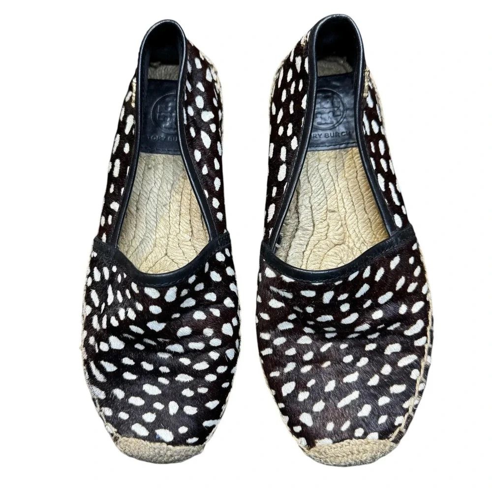 Tory Burch Shoes Womens Size 6 Brown Fur Espadrille Flats Animal Print Casual